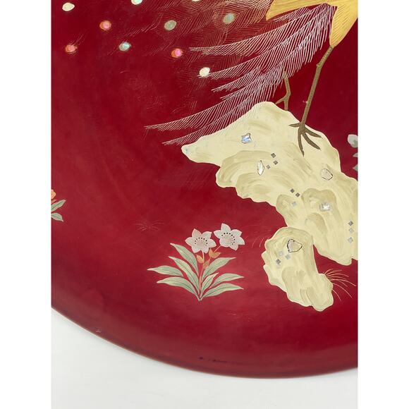 Japenese Maruni Co Lacquerware Metal Inlaid MOP Peacock Wall Charger Circa 1940s - Picture 5 of 13